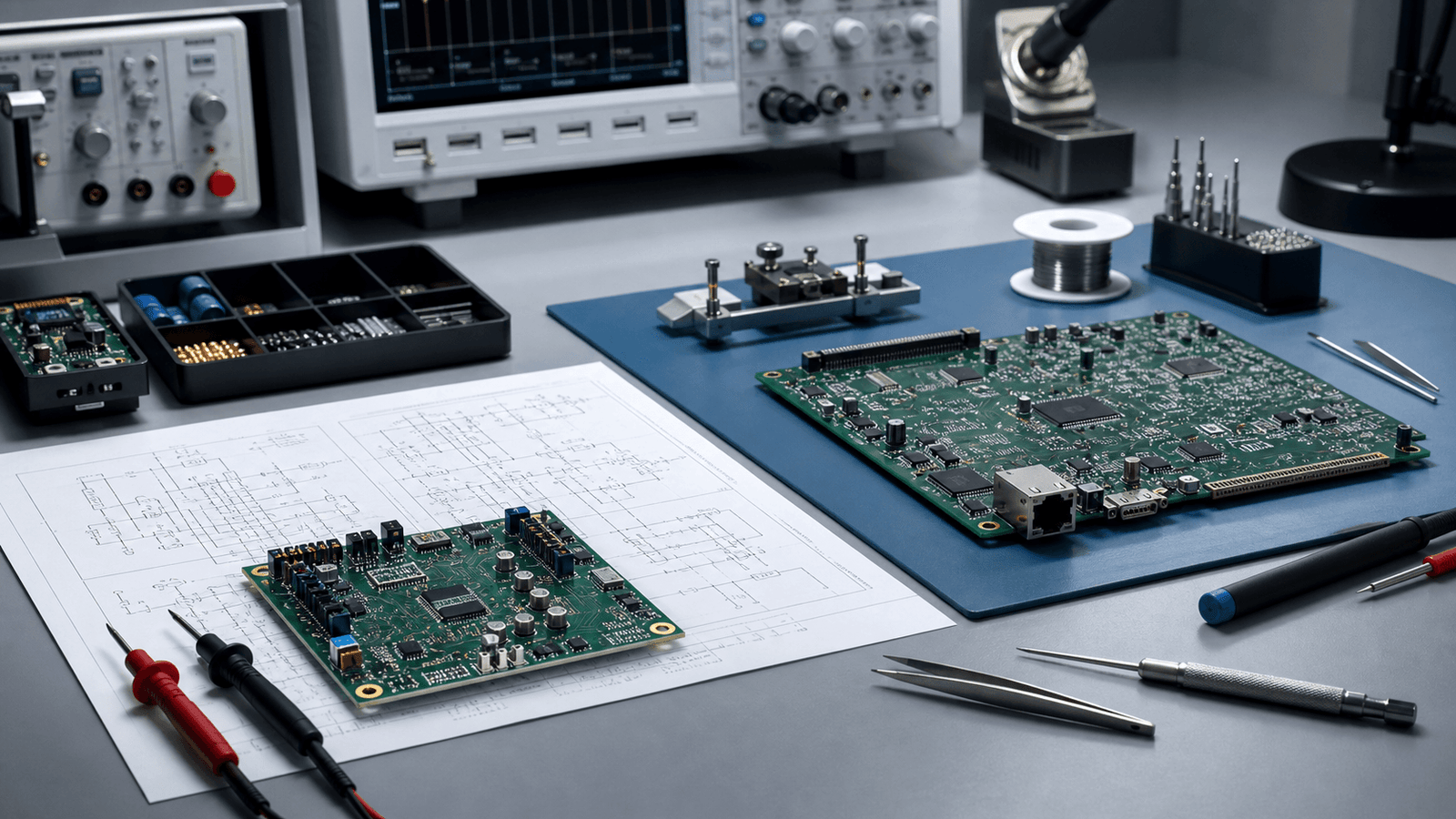 PCB layout design on a multilayer circuit board for a hardware startup product