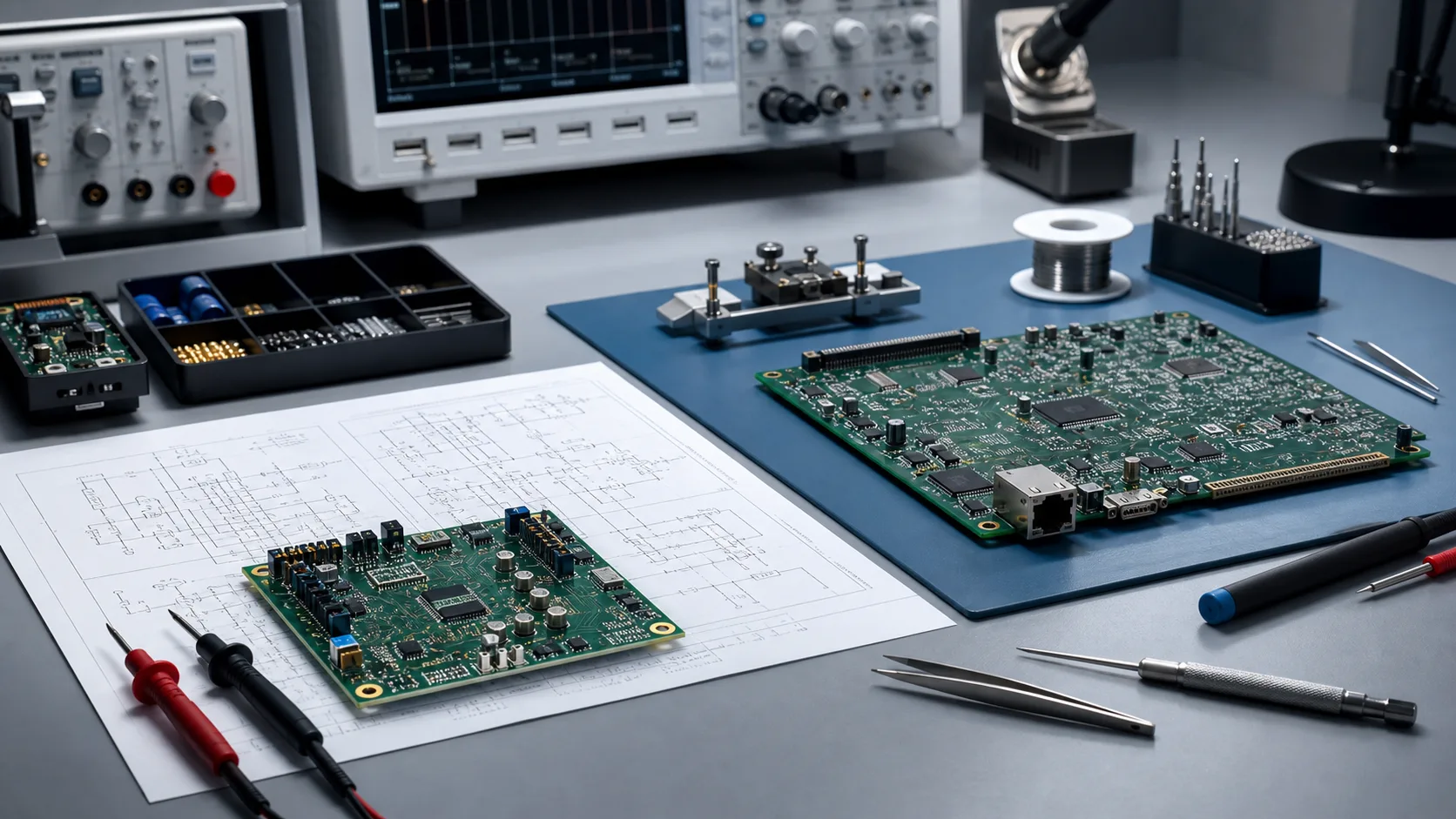 PCB layout design on a multilayer circuit board for a hardware startup product